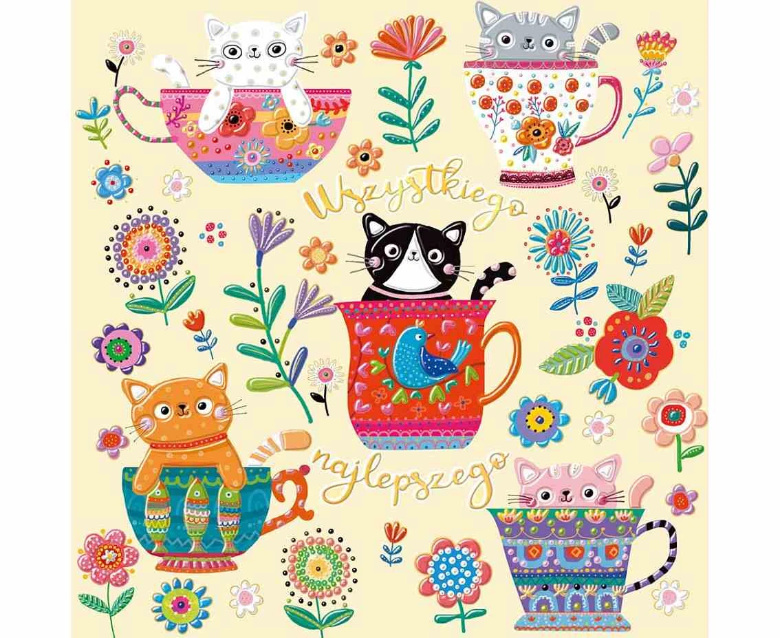 Greeting card kw cats in flowers, 1 pc.